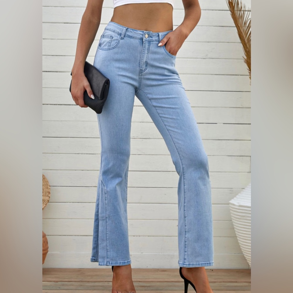 Wide Leg Split Hem Flared Jeans - Picture 3 of 7